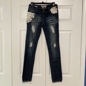 Hot Kiss Skinny Minny Lace Distressed Jeans 5